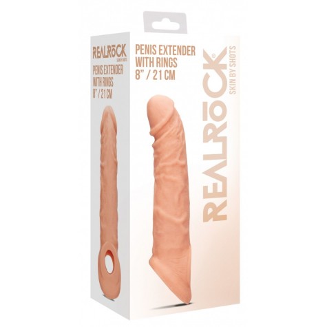 Телесная насадка с кольцом Penis Extender with Rings - 21 см.